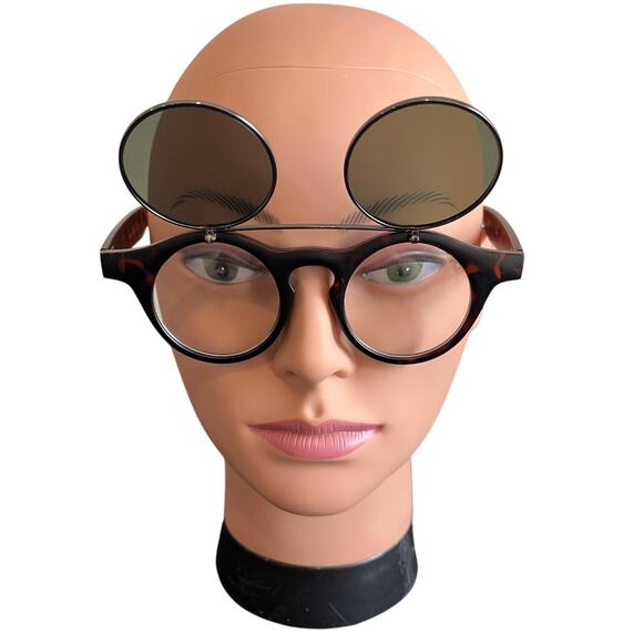 None and/or Unknown Accessories - Round Flip Up Y2K Sunglasses Tortoiseshell Retro Steampunk Festival UV400 Shades